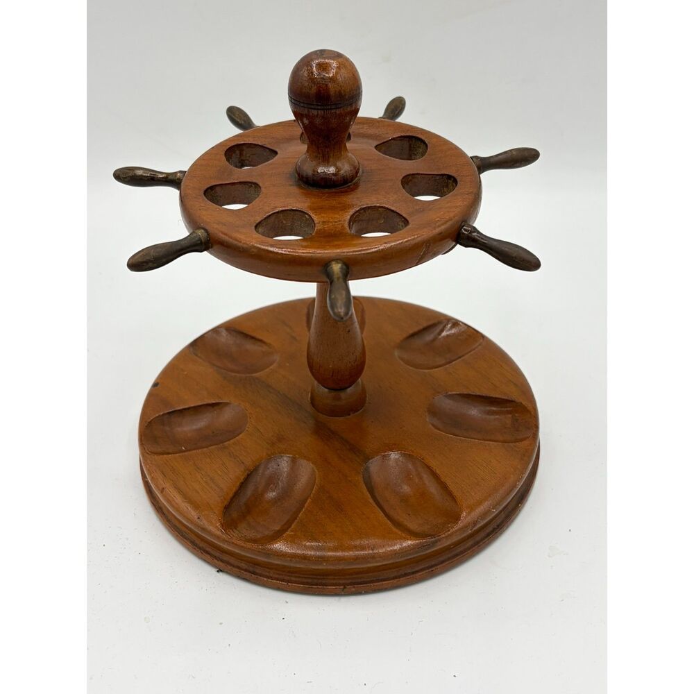 Vintage MCM Wood Ships Wheel Pipe Stand Tobacciana